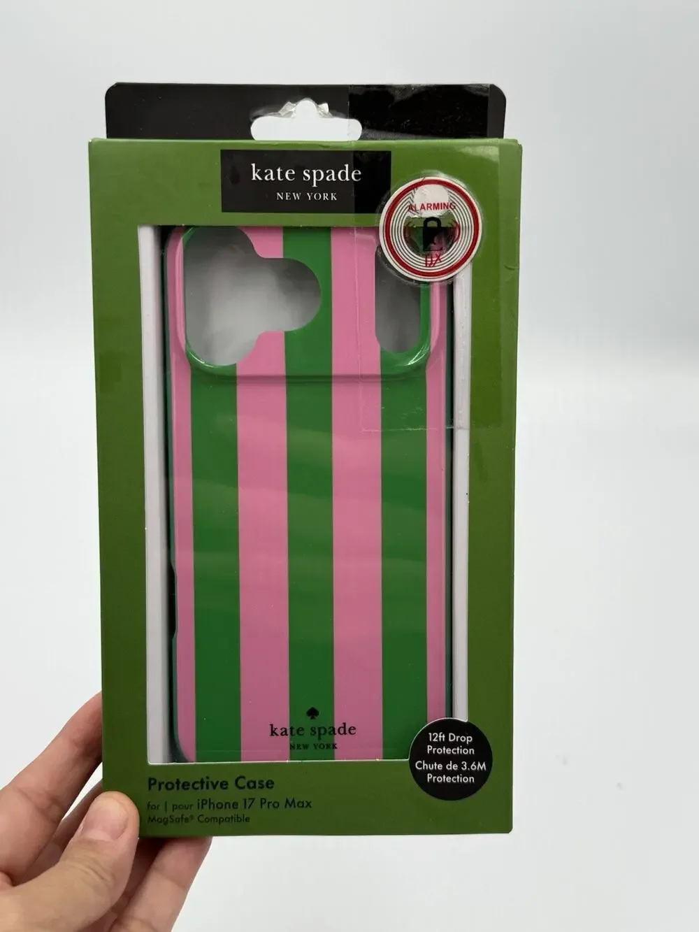 Kate Spade iPhone 17 Pro Max Protective Striped Case MagSafe Green Pink NIB